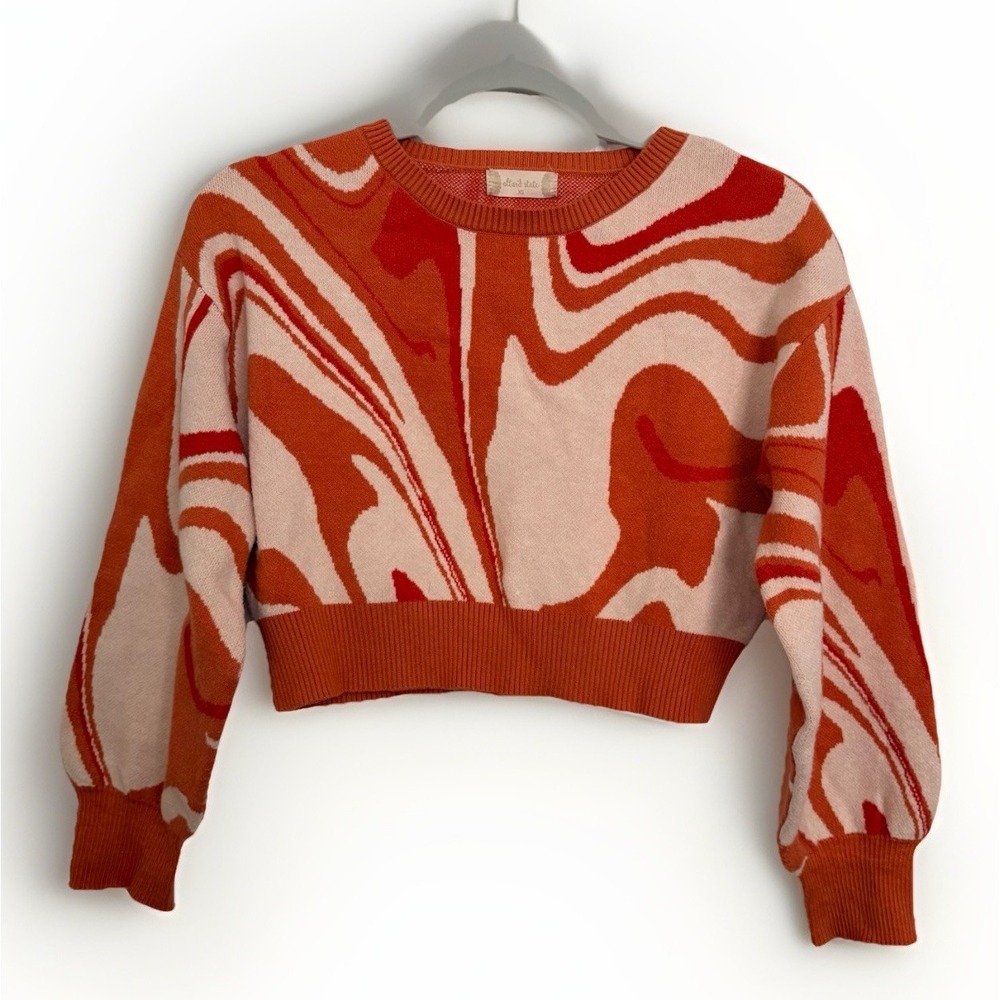 Altar'd State Sweater Orange Marble Swirl Cropped Preppy Boho Academia XS